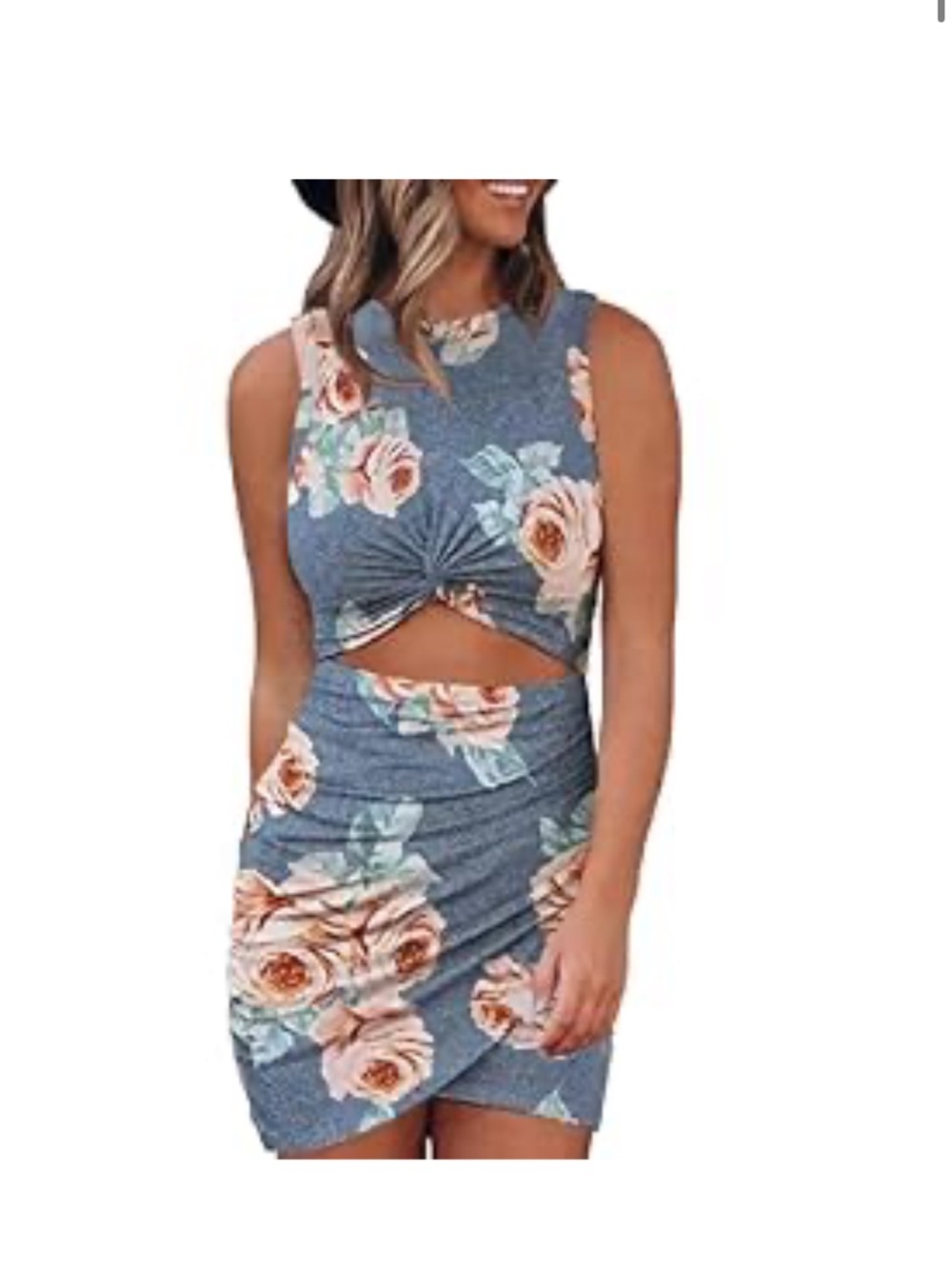 Blue Floral Twisted Front Mini Skirt